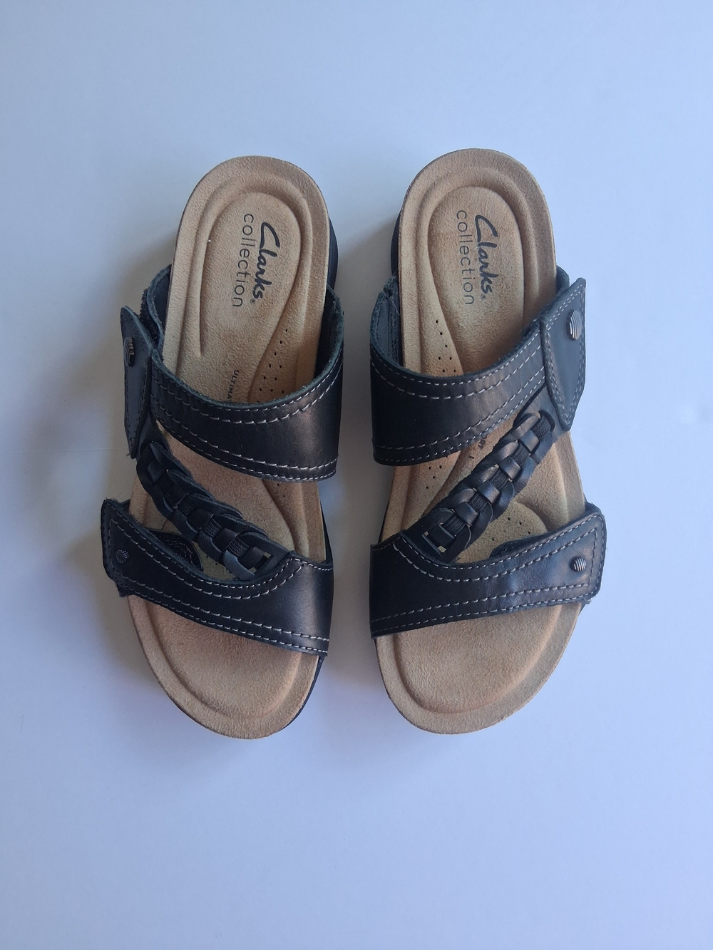Clarks Braided Leather Womens Double-Strap Slide Sandals Size 7